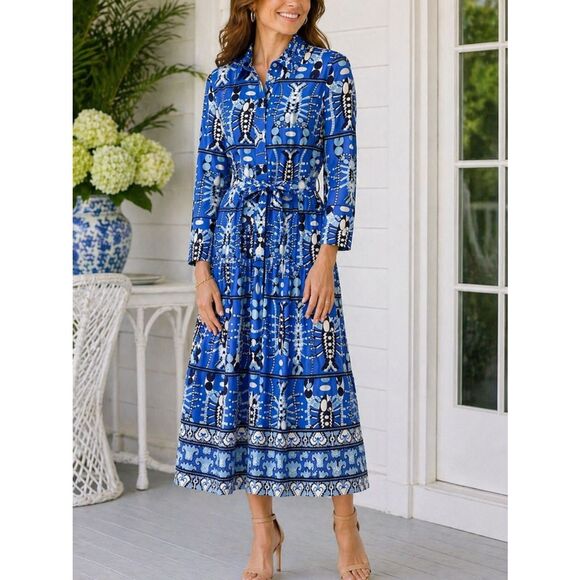 Jude Connally Dresses & Skirts - Jude Connally Sutton Stretch Shirt Dress Belted Midi Cotton Stretch Size L NWT